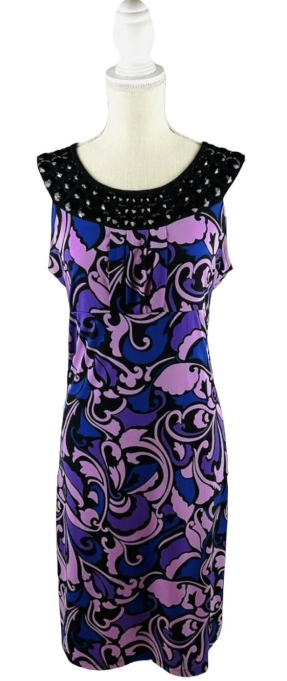 Style & Co. Dress Black Pink Purple Sleeveless Beaded Neck Stretch Womens Small